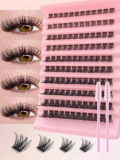 Asiteo 120 piezas de pestañas individuales D Curl de 8-16 mm con longitudes mixtas, con cepillo para pestañas, aspecto natural, pestañas postizas individuales en racimos, pestañas postizas individuales ultra ligeras