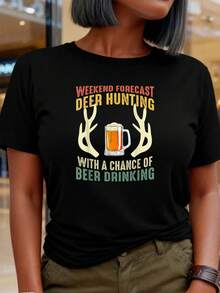 Ki Vintage Wochenendvorhersage Hirschjagd Trinkgeschenk T-Shirt Damen T-Shirt Grafik T-Shirts Crop Tops Outfits Tops T-Shirt VAE0 - Schwarz - Übersicht 8