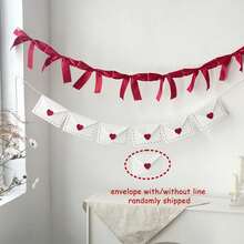 1件情人节心形留言横幅，带蝴蝶结；毛毡信封花环，带心形吊坠；新娘送礼会/婚礼装饰横幅背景；柔软的马黛茶染色乡村派对用品；婚礼/生日派对用品；房间背景装饰；新年礼物；母亲节；复活节 - 彩色 - 查看 11