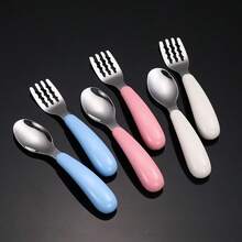 2pcs/Set Stainless Steel Children's Cutlery Set, Spoon And Fork, Baby Tableware Gift - Multicolor 1 - View 5