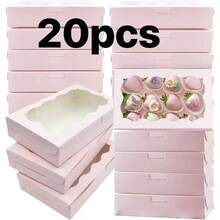 10/20个/1个装 - 带透明窗口的饼干糕点盒，尺寸：7 x 4.3 x 1.5 英寸，牛皮纸材质，高档烘焙食品礼盒，适用于甜点、婚礼、派对、圣诞节、生日等场合（粉色） - 彩色 - 查看 6