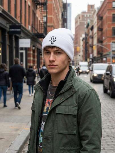 1pc Expression Men's Knit Beanie Hat, Warm Winter Cap, Soft & Stretchy, Suitable For Daily Wear, Autumn, Random Style And Color