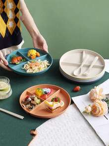 10个/5个/1个套装圆形分隔盘微波炉食品盘水果沙拉托盘厨房，节日，婚礼，生日派对餐具；家庭聚会自助餐盘，派对用品 - 彩色 - 查看 4