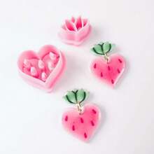 1/2/3/8Pcs Kawaii Strawberry & Heart Polymer Clay Cutters & Molds – Sweet Dessert Theme Craft Tools For DIY Earrings Jewelry Charms & Valentine Handmade Accessories - Pink - View 9