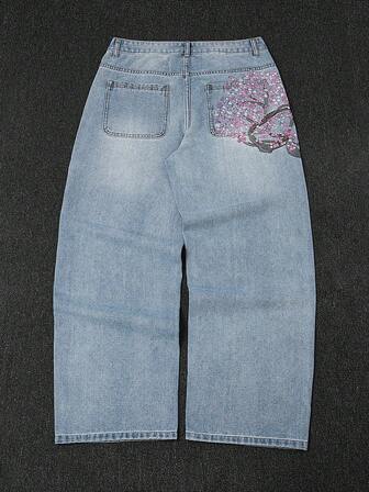 Jeans anchos y sueltos con bordado vintage de moda