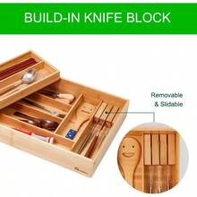 Double Layer Bamboo Kitchen Drawer Organizer Cutlery Utensil Sierware Drawer Organizer Sierware Tray For Drawer Removable Utensil Holder Flatware Organizer Multi-Use Storage Box L - 天然竹子 - 查看 5