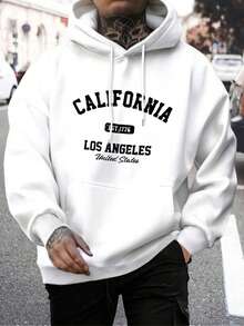Áo hoodie nam phong cách đường phố thường ngày, in họa tiết California, có túi kangaroo và dây rút, lót giữ nhiệt, thích hợp cho mùa thu/đông. - trắng - Xem 1