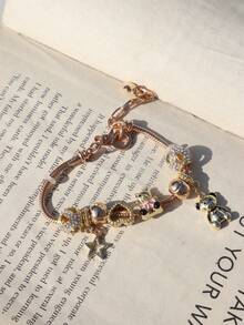 1 chiếc vòng tay mặt hình gấu cổ điển, vòng tay hình gấu dễ thương kiểu retro, vòng tay hình ngôi sao cổ điển, vòng tay điều chỉnh được kiểu cổ điển. - Vàng - Xem 11