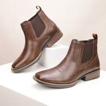 Giày bốt cao bồi nam mũi vuông, kiểu dáng slip-on, phù hợp mọi thời tiết, dùng cho công sở và thường ngày, kiểu Chelsea - Botines - Cà phê nâu - Xem 3