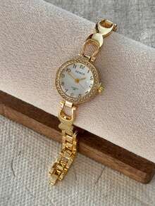 1pc Women's Quartz Watch With Elegant Arabic Numeral Scale, Gold Round Bangle Style, Suitable For Daily Wear And Party Gift - Gold - View 7