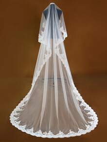 3 Meters Long Lace Edge Single Layer Cathedral Wedding Veil, Vintage Soft Tulle Bridal Headpiece, High-Quality Wedding Accessory Without Comb - Hairless Comb, - View 6