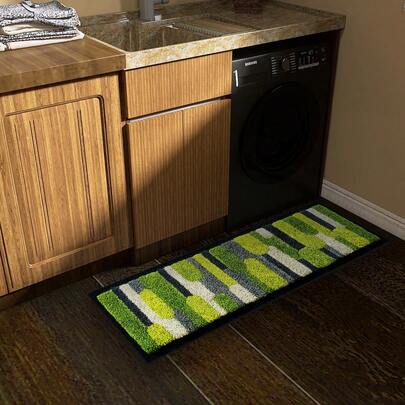 1pc Modern Minimalist Abstract Geometric Plaid Style Kitchen Floor Mat, Hallway Rug; High-End Technic Fabric, Rubber Backing, Anti-Slip & Wear-Resistant, Waterproof, Durable; Suitable For Kitchen, Living Room, Bedroom, Corridor, Walkway, Bar Counter And More Scenes. Machine Washable, Easy Care, Soft Underfoot, Enhancing Home Comfort. 1800gsm, Heavy Weight, Quality Raw Materials, Reliable Product.