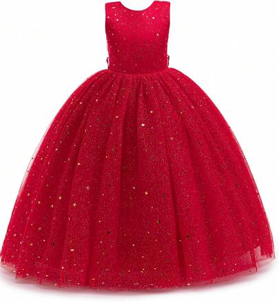 Adolescent Sparkly Flower Girl Dress Sequin Tulle Princess Gown For Wedding Pageant