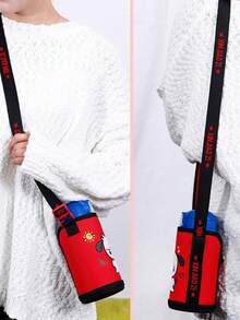 Pipi Bear Print Crossbody Portable Water Bottle Insulated Sleeve - Multicolor - View 1