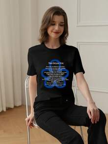 New Summer Gen Z Petite Style Women Funny Graphic Print Round Neck Short Sleeve T-Shirt - Black - View 2