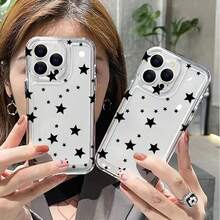 时尚黑色星形图案手机壳，兼容 17/16/15/14/13/12/11 Pro Max/16e/XS/XR/X/8/7 Plus/16e/12/13 Mini/SE2/SE3，精密切割高透明度防震保护套 - 彩色 - 查看 9
