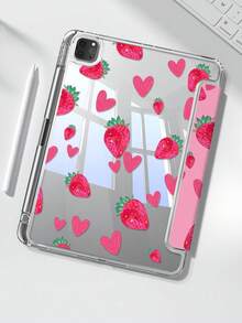 一款可爱的卡通动漫红色书本爱心草莓图案双面亚克力透明水晶后盖，防震，兼容iPad 7、8、10代（10.2英寸），内置笔槽，支持睡眠/唤醒功能，是理想的圣诞节和新年礼物。 - 彩色 - 查看 1