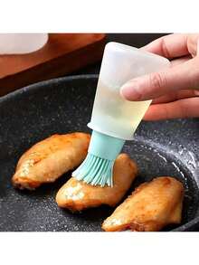 1pc Silicone Flat Oil Bottle With Brush, Multifunctional Kitchen Baking Brush
