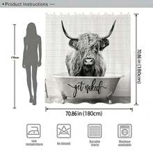 Funny & Cute Highland Cow Pattern Shower Curtain, Creative & Personalized Bathroom Curtain, Waterproof & Mildew-Proof Thick Polyester Material, Wet & Dry Separation Bathroom Divider Curtain, Viral Shower Curtain - Gray - View 3