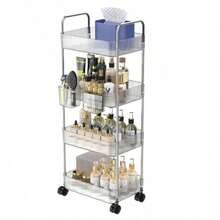 MTQ Carrito Organizador con Ruedas Carrito Auxiliar de 4 Niveles Organizadores de Acrilico Transparente con 4 Cestas Colgantes Alenamiento para Sala Cocina Oficina Baño - como imagen-0 - Ver 1