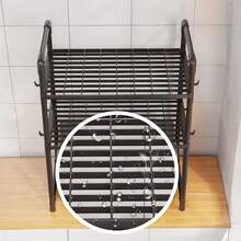 1pc Kitchen Storage Rack, Multi-Function Microwave Oven Rack, Floor-Standing Multilayer Kitchen Countertop Storage Rack, Thickened Kitchen With Handrail Hooks Spice Organizer Shelf - Multicolor - View 5