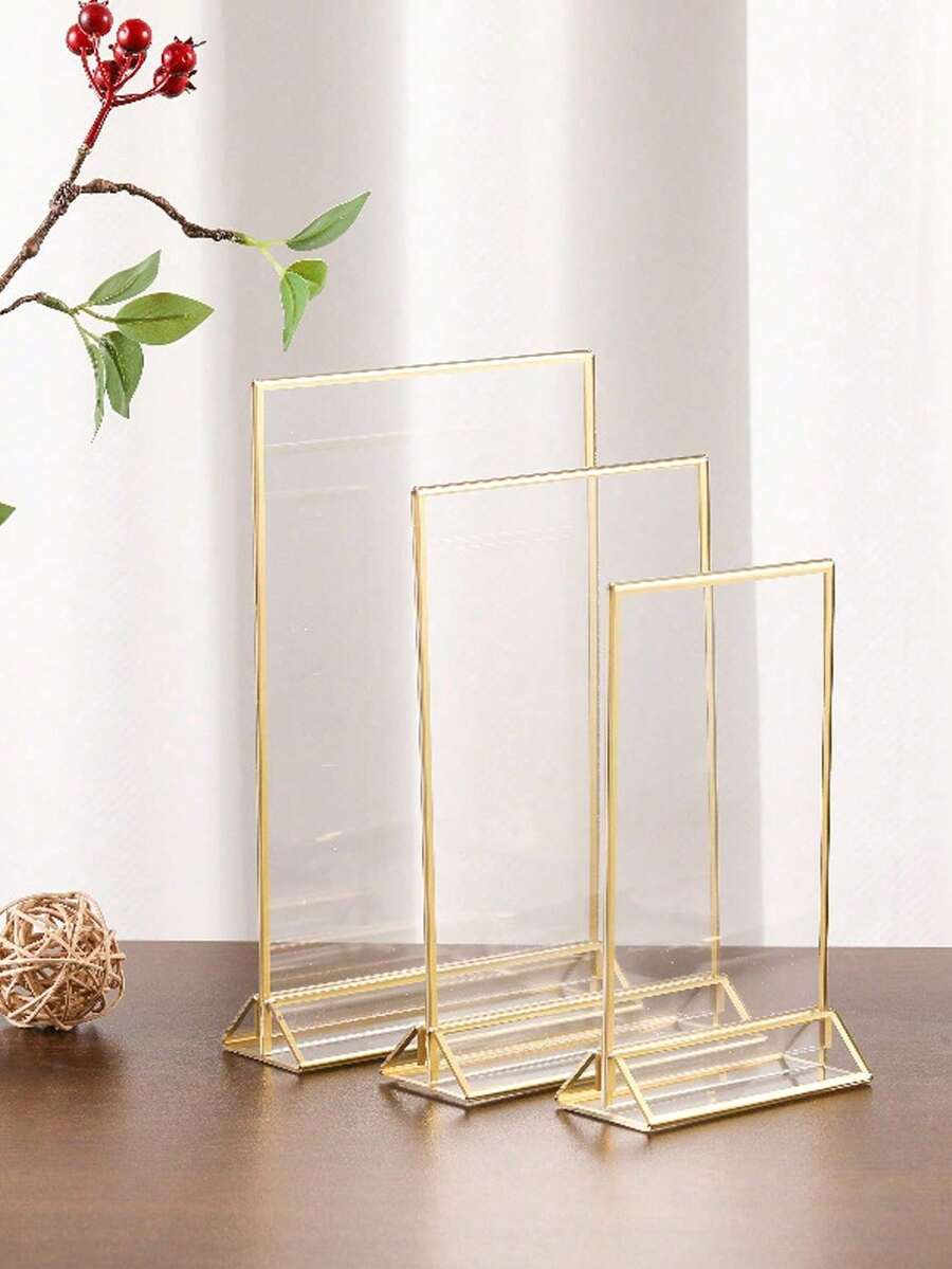 4X6" (10X15cm) Acrylic Sign Holder With Gold Frame And Vertical Stand, 1/6/12pcs, Double-Sided Table Menu Display Stand Suitable For Wedding Table Numbers, Restaurant Signs, Photos And Art Displays - Gold - View 1