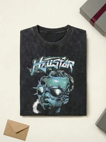 Hell Star Spiked Goggles Portrait Graphic Cotton Shirt Unisex Couple Matching Boyfriend Style Double Sided Print The Future Is Hell Star Acid Washed Cyber Grunge Y2K Summer Outfits Graphic Tees Men Oversized T Shirt Summer Clothes Men Fall Clothes Men Winter Clothes - 黑色 - 查看 3