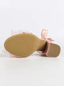 Giày cao gót quai ngang đính nơ ngọc trai giả dành cho nữ - Hồng - Xem 9