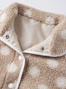 Womens Fall Winter Fleece Jacket Dot Pattern Long Sleeve Lapel Button Down Sherpa Coat - Khaki - View 3