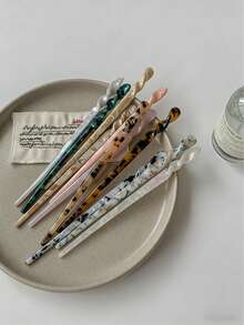 1/5pcs Women Marble Acrylic Hair Clips, 7-Inch Vintage Leopard Print Hair Sticks, Suitable For Thick & Thin Hair, Bohemian Style For Wedding, Party, Valentine's Day, Birthday Gift, Elegant Tortoiseshell Hair Forks, Suitable For Chinese Clothing & Daily Hairstyles, Spring/Summer Hair Accessories - Multicolor - View 6