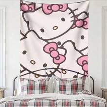 SANRIO 1件Hello Kitty粉色蝴蝶结可爱卡通印花挂毯卧室装饰冬季庆典背景布设计节日派对 - 白灰 - 查看 7
