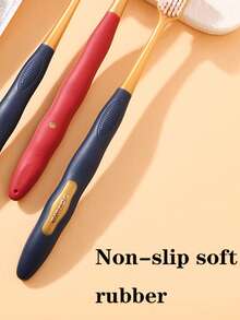 5支装宽双刷毛防滑硅胶手柄牙刷套装，高性价比家用装，与大型超市同款 - 彩色 - 查看 3