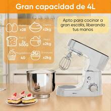 MOLOLAN Batidora de pie multifuncional de 6,5 cuartos con 10 configuraciones de velocidad - incluye un gancho para masa, batidor y paleta para mezclar, adecuada para hornear, hacer pasteles, etc. - diseño de cabezal inclinable fácil de usar, base antideslizante, tazón para mezclar de acero inoxidable. - Blanco - Ver 3