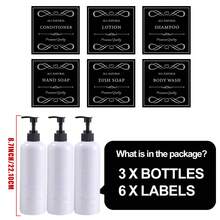 2/3 piezas Botellas dispensadoras de plástico recargables de 500ml con 6/8/12 etiquetas, aptas para jabón de platos/champú/jabón de manos/acondicionador/loción/gel de baño/limpiador facial, se pueden usar como regalos o decoraciones navideñas