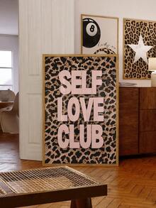 1pc Frameless Pink Color Scheme Art Print - Leopard Print & Self-Love Quote Poster, Girly Aesthetic Wall Decor For Bedroom Dorm Home Office, Modern Pink Leopard Decor & Best Gift Choice - Multicolor - View 1