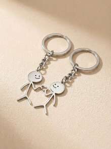 POKOJA LAND 2 件趣味火柴人钥匙扣配套心形钥匙链环包背包饰品生日情人节礼物送给他/她 BF 汽车配件包饰品学院风可爱哥特 Y2k - 銀色 - 查看 3
