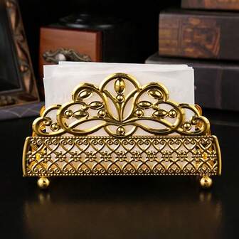 1个装奢华镂空金属餐巾盒 - 优雅卷轴图案纸巾盒，家居客厅纸巾收纳盒，高端餐厅餐巾盒，纸巾架，适用于家庭厨房、卧室、客厅、餐厅，家居装饰配件，装饰盒，送给她的结婚礼物