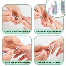 14pcs Cuticle Pusher And Nail File Set, Professional Stainless Steel Nail Care Set, Cuticle Pusher, Manicure & Pedicure Tools, UV Gel Polish Remover, Groove Cleaning Kit For Fingernails And Toenails Dead Skin Nail Tech Supplies - 彩色 - 查看 7