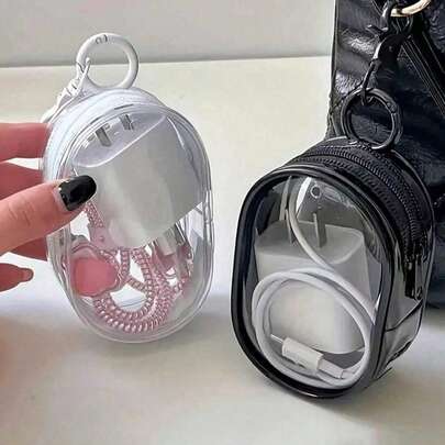 Túi đựng cáp sạc nhanh di động 1 chiếc, túi đựng cáp dữ liệu mini trong suốt bằng PVC, thiết kế khóa kéo đôi, phù hợp để đựng cáp dữ liệu, bộ sạc, tai nghe, trang sức và phụ kiện nhỏ, máy trợ thính, túi du lịch, chìa khóa, tiền xu. Nhẹ, có khóa kéo, có thể giặt, lý tưởng cho du lịch và sử dụng hàng ngày. Quà tặng Ngày Quốc tế Phụ nữ.