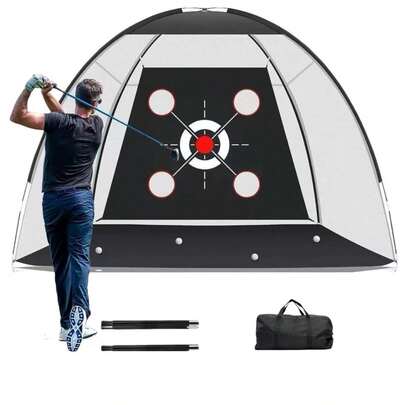 Red de práctica de golf de 3 m x 2,1 m con bolsa de transporte, herramienta de entrenamiento multifuncional todo en uno para práctica de swing y camiseta al aire libre/interior, regalo ideal para hombres y entusiastas