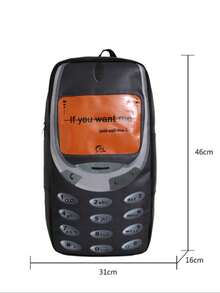 Y2K Retro Flip Phone Graphic Backpack | Oversized Streetwear Statement Print Laptop Bag - 黑色 - 查看 8