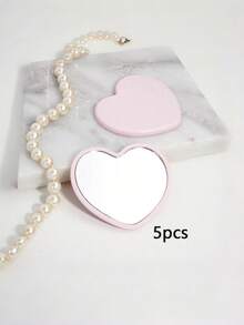 5pcs Heart-Shaped Portable Makeup Mirrors, Student Compact Makeup Mirror, Travel Wallet Pocket Mirror, Heart-Shaped Cosmetic Mirror, Affordable Price, Christmas Gift, Cosmetics, Makeup Tools, Cheap Good Items, Gift, Gift For Girls, Christmas Gift - Multicolor - View 6