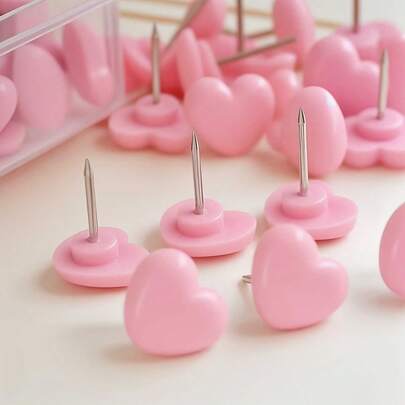 50/100枚可爱粉色心形图钉，心形图钉，DIY装饰配件，情人节礼物包装用品，节日设计工艺配件