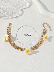 1 chiếc vòng chân hoa bằng gốm trắng thanh lịch, trang sức kiểu kim loại thời trang phù hợp cho trang phục thường ngày, đi biển, du lịch. - Vàng - Xem 3