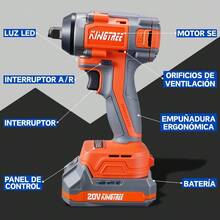 Llave De Impacto 2 Batería 1/2" Inalámbrica Eléctrica 600n.m,Incluye Juego Completo De Accesorios,Motor brushless - Naranja - Ver 3