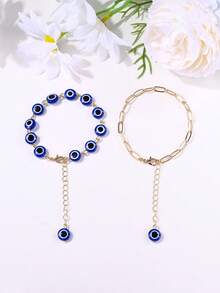 两件套波西米亚风邪眼流苏手链，适合女性日常佩戴，四季皆宜