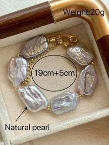 1pc Elegant Baroque Natural Freshwater Pearl Bracelet, Unique Design, High-End, Summer Square Bracelet Jewelry For Women - 彩色 - 查看 2