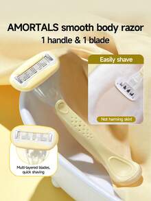 Amortals 1 個手柄與 1 個刀頭身體刮鬍刀－5 層鋒利刀片、40° 靈活轉向刀頭、可拆卸可水洗可更換刀頭，適用腿部、腋下、比基尼區全身使用，適合所有性別，熱門修剪旅行刮鬍工具 - 黃色 - 查看 2