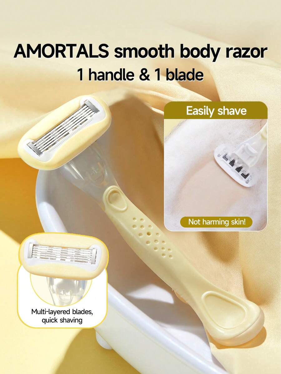 Amortals 1 個手柄與 1 個刀頭身體刮鬍刀－5 層鋒利刀片、40° 靈活轉向刀頭、可拆卸可水洗可更換刀頭，適用腿部、腋下、比基尼區全身使用，適合所有性別，熱門修剪旅行刮鬍工具