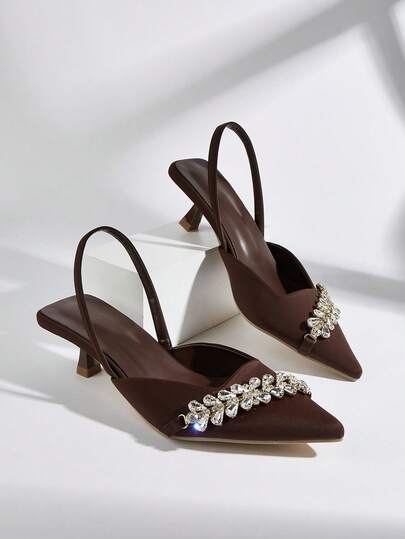 Zapatos de tacón de aguja con adornos de strass para mujer, elegantes, glamorosos, románticos, sexys, de satén negro gótico, para vestidos formales, invitados de boda, té de la tarde, citas, fiestas, adecuados para bodas, galas, Halloween, Navidad, Acción de Gracias, cumpleaños